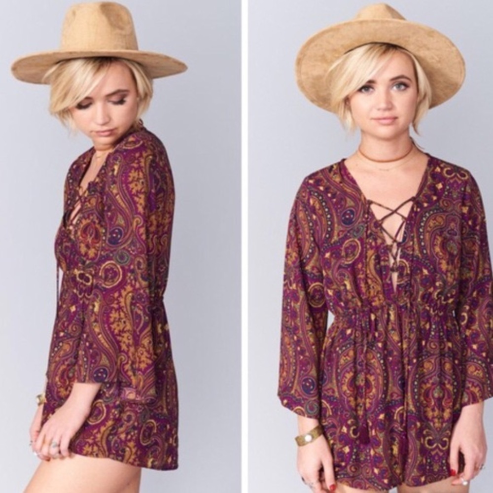 Show Me Your Mumu Purple & Tan Patterned Romper